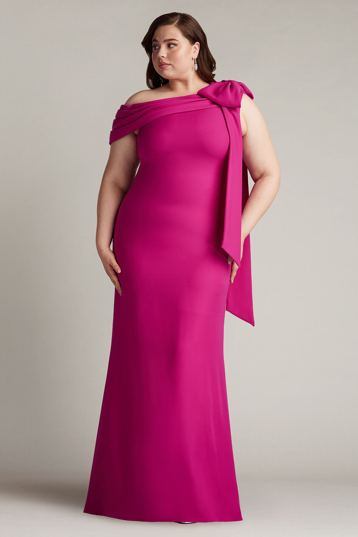 Cassia Bow-Shoulder Crepe Gown - PLUS SIZE, HIBISCUS / see-description, alternate image number 3