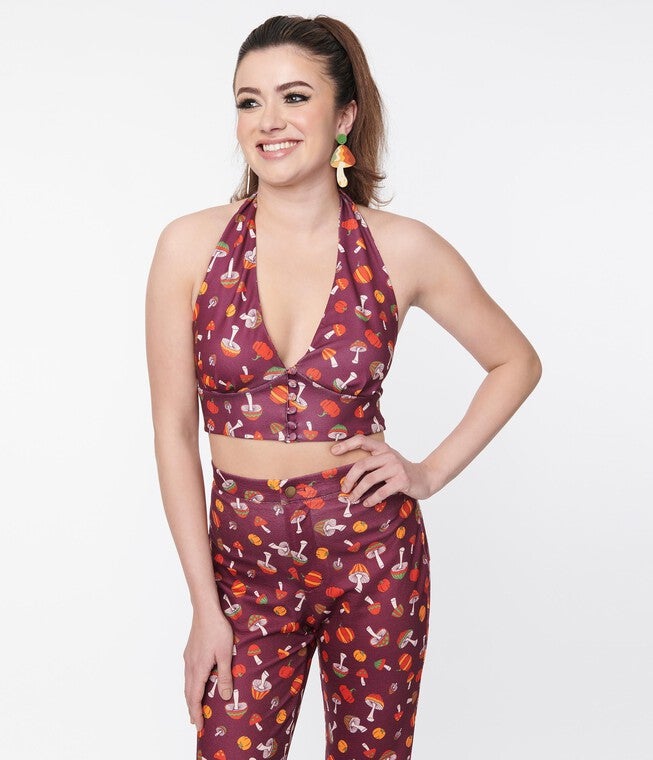 Smak Parlour Purple Pumpkin & Mushrooms Feelin Groovy Crop Top, Purple pumpkin print / Purple, alternate image number 3