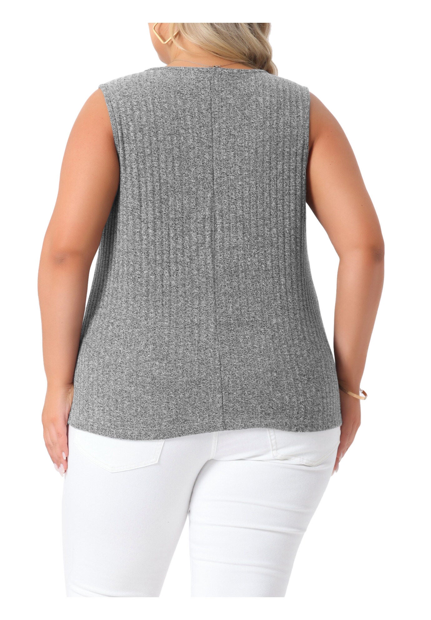 Round Neck Summer Sleeveless Basic Shirt Tank Top, Gray / Charcoal Grey, alternate image number 3