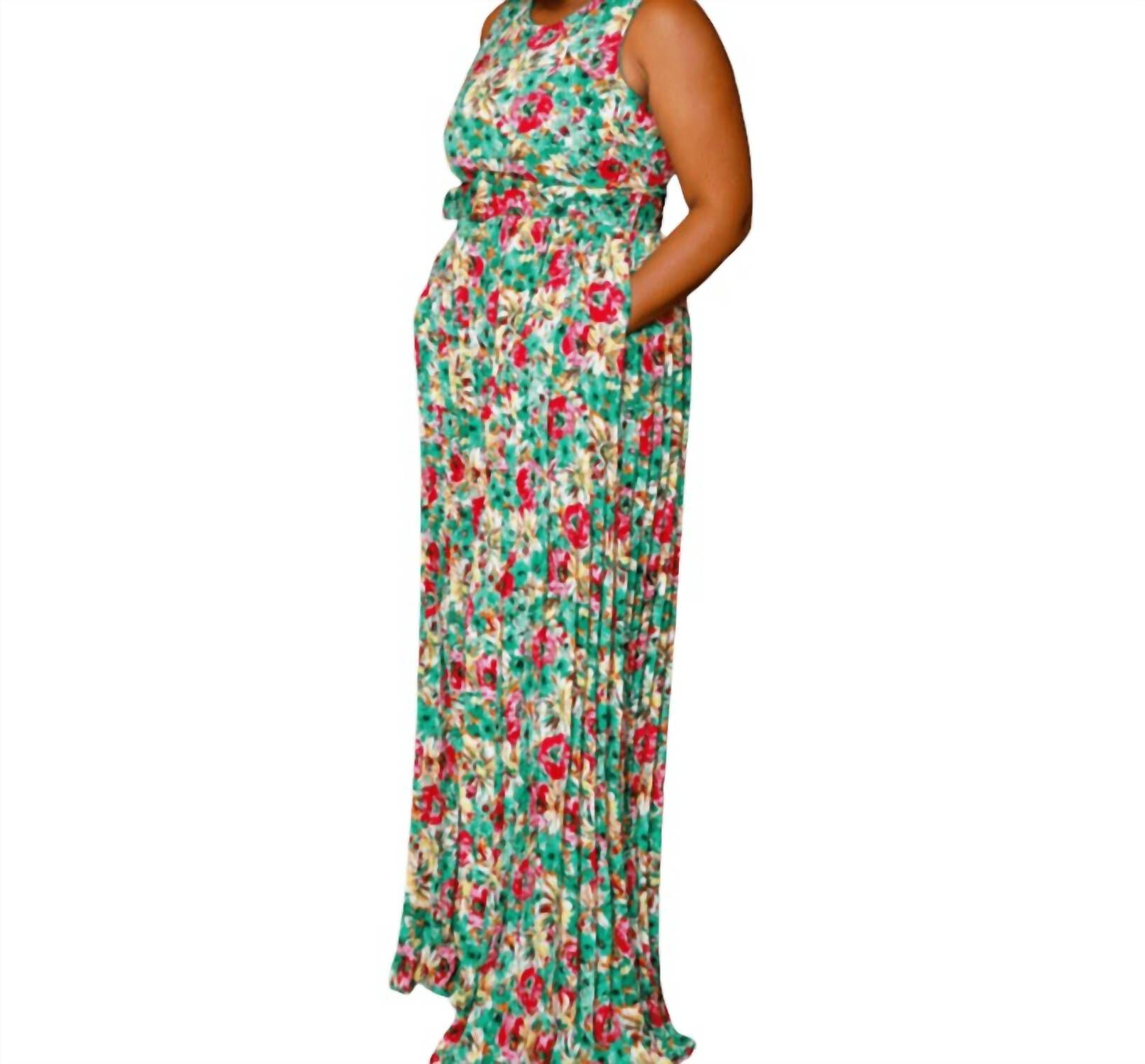 Pleated Floral Jumpsuit, Green / Kelly Green, alternate image number 2