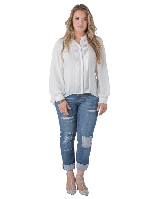 Plus Size Trisha Mandarin Collar Tuxedo Front Chiffon Blouse, , alternate image number 8