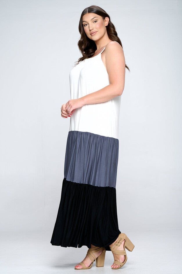 COLORBLOCK CAMI NECK MAXI DRESS, , alternate image number null