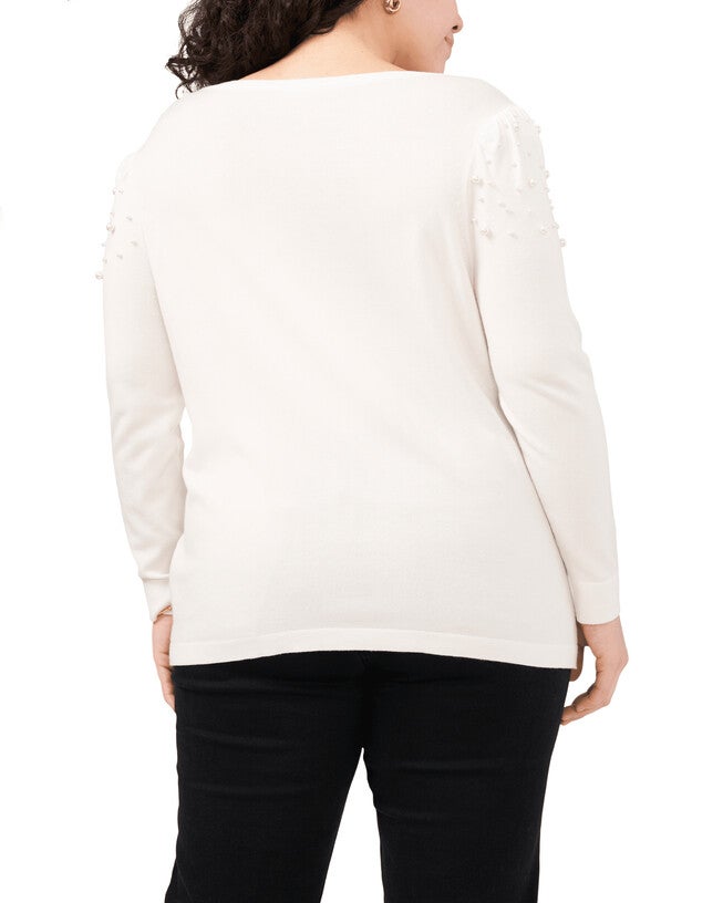 Chloe Pearl Embellished Sweater, ANTIQUE WHT / White, alternate image number null