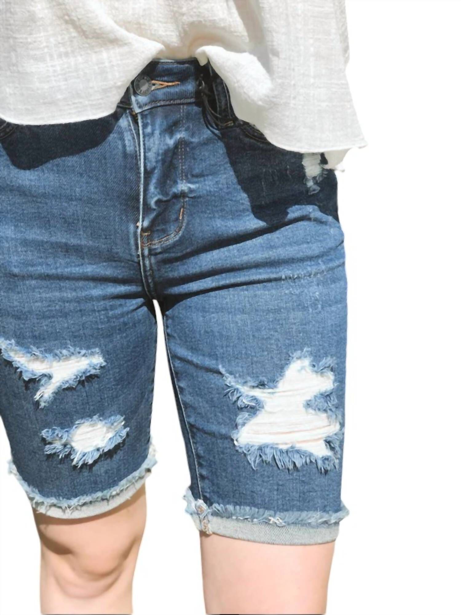Destroyed Bermuda Shorts, Dark Wash / Dark Wash, hi-res image number 0