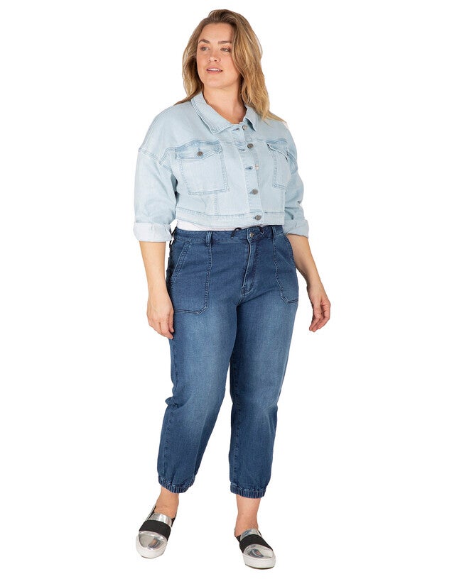 Phoenix Plus Size Easy Fit Denim Cropped Trucker Jacket, Bleach Blue / Light Wash, alternate image number 1