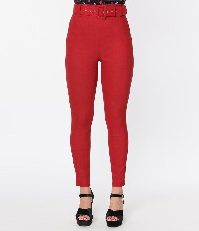 Unique Vintage Red Belted Rizzo Pants, , alternate image number null