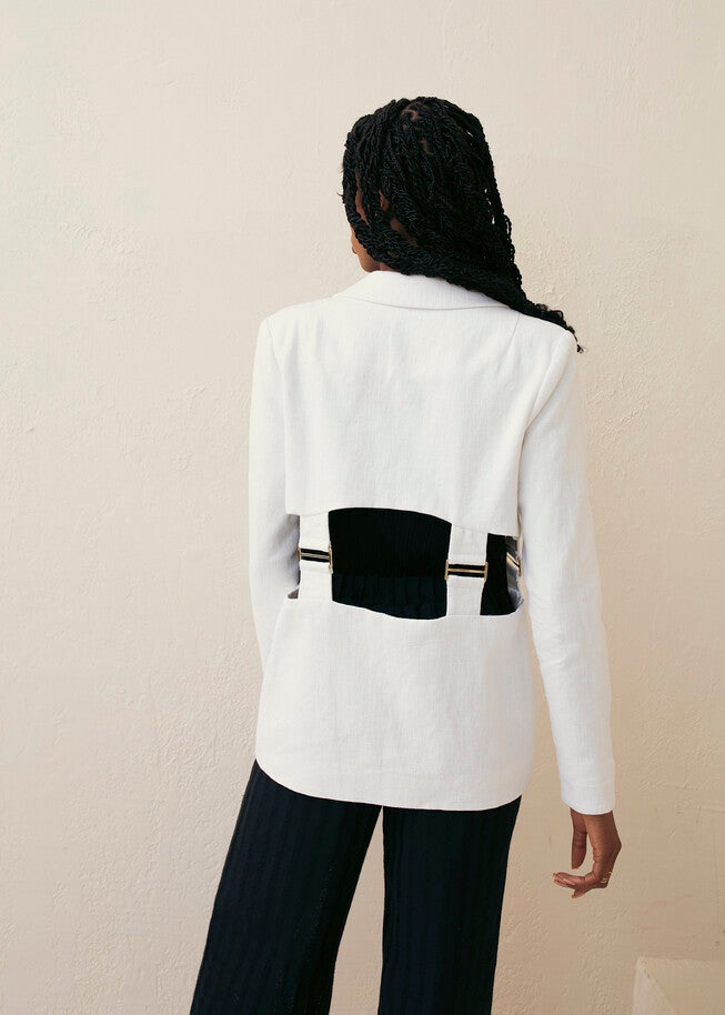 Linen Cut-Out Blazer, White / White, alternate image number 1