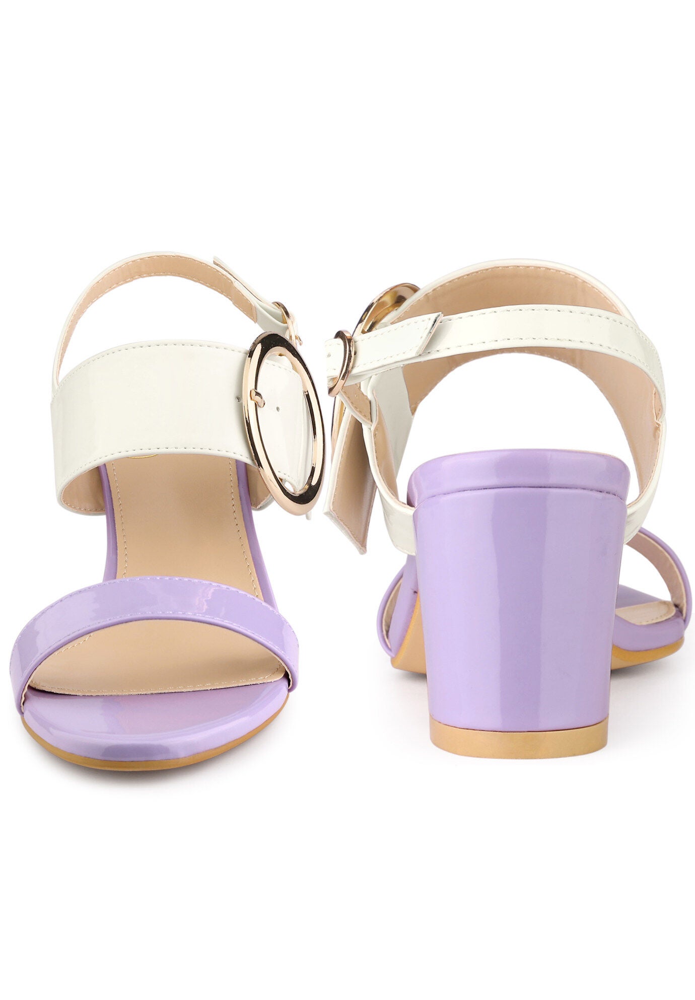 Slingback Buckle Two Straps Chunky Heel Sandals, Purple / Purple, alternate image number 1