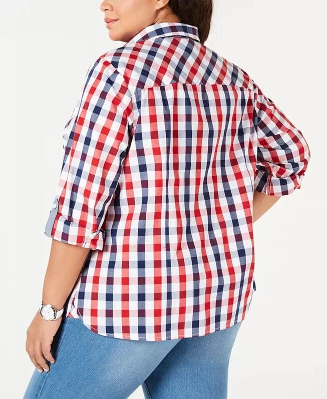 Tommy Hilfiger Women's Plus Size Galleon Gingham Button-Up Shirt Red Size 0X, , alternate image number null