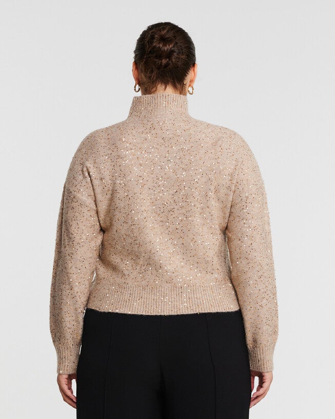 Golden Sparkle Beige/Metallic Turtle-Neck Sweater, , alternate image number 7