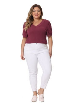 DEEP V NECK SHORT SLEEVE T-SHIRT CASUAL TEE TOP