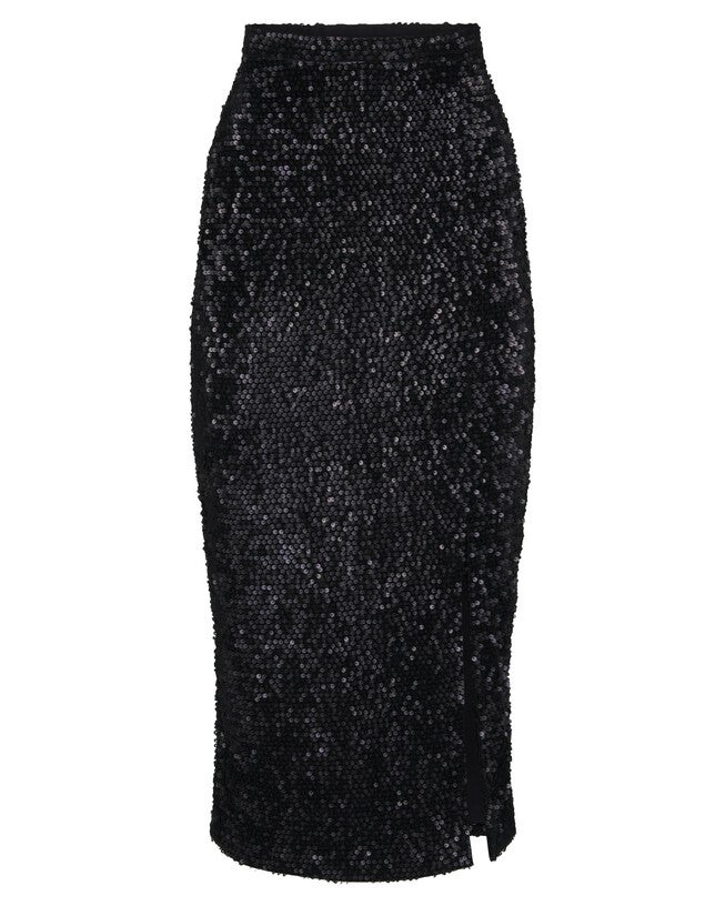 SEQUIN PENCIL SKIRT, Black / Black, alternate image number 1