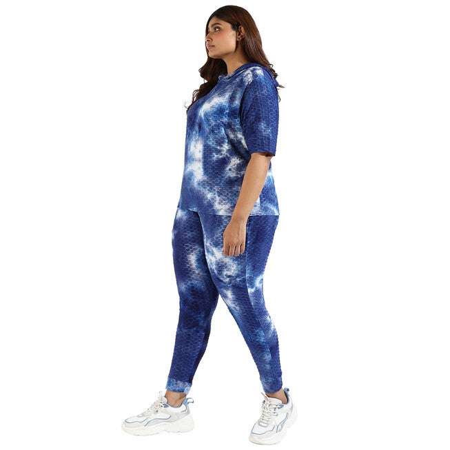 Women Blue Tye-Dye Hooded Co-Ords Set, Royal Blue / Royal Blue, alternate image number null