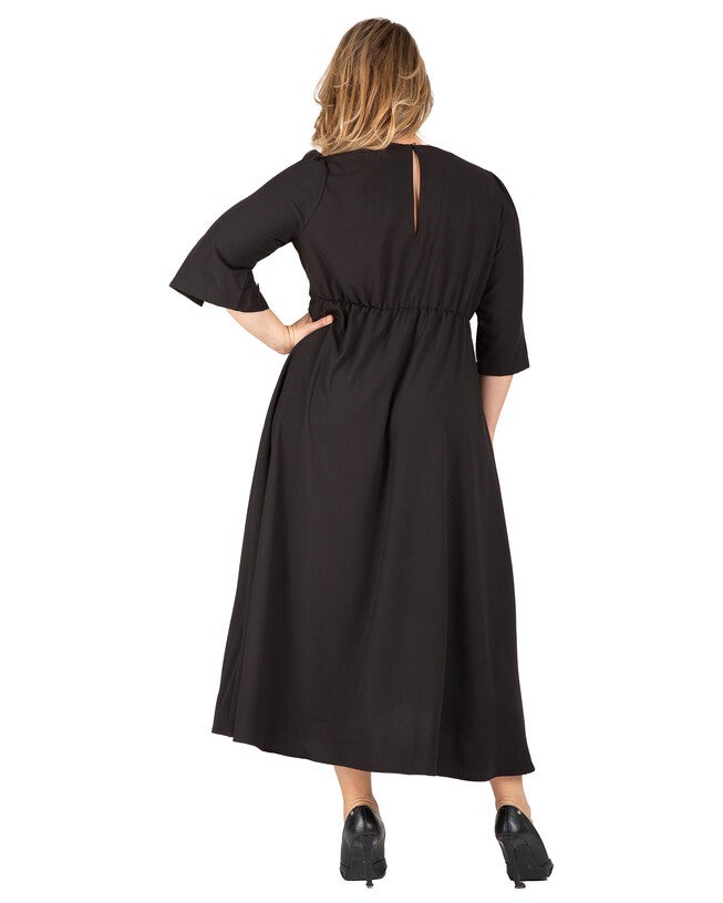 Margo Women's Plus Size Slit Sleeve Buttoned Wrap Maxi Dress, Black / Black, alternate image number null