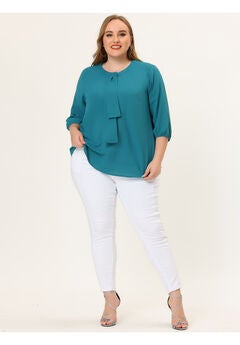 Work Round Neck Ruffle Chiffon Blouse Top