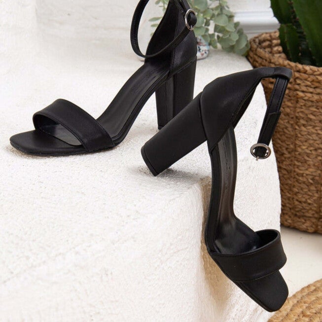JESS - BLACK OPEN TOE BLOCK HEELS, BLACK / Black, alternate image number 4