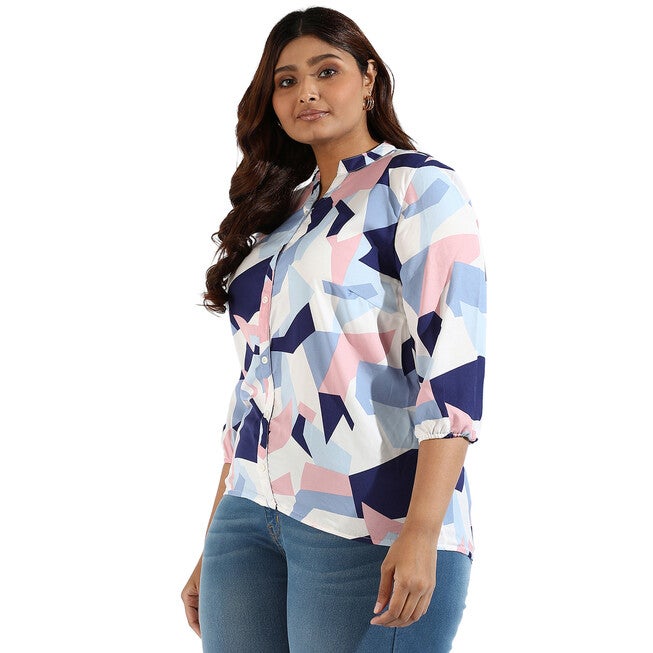 Women Graphic Design Stand Collar Shirts, , alternate image number null