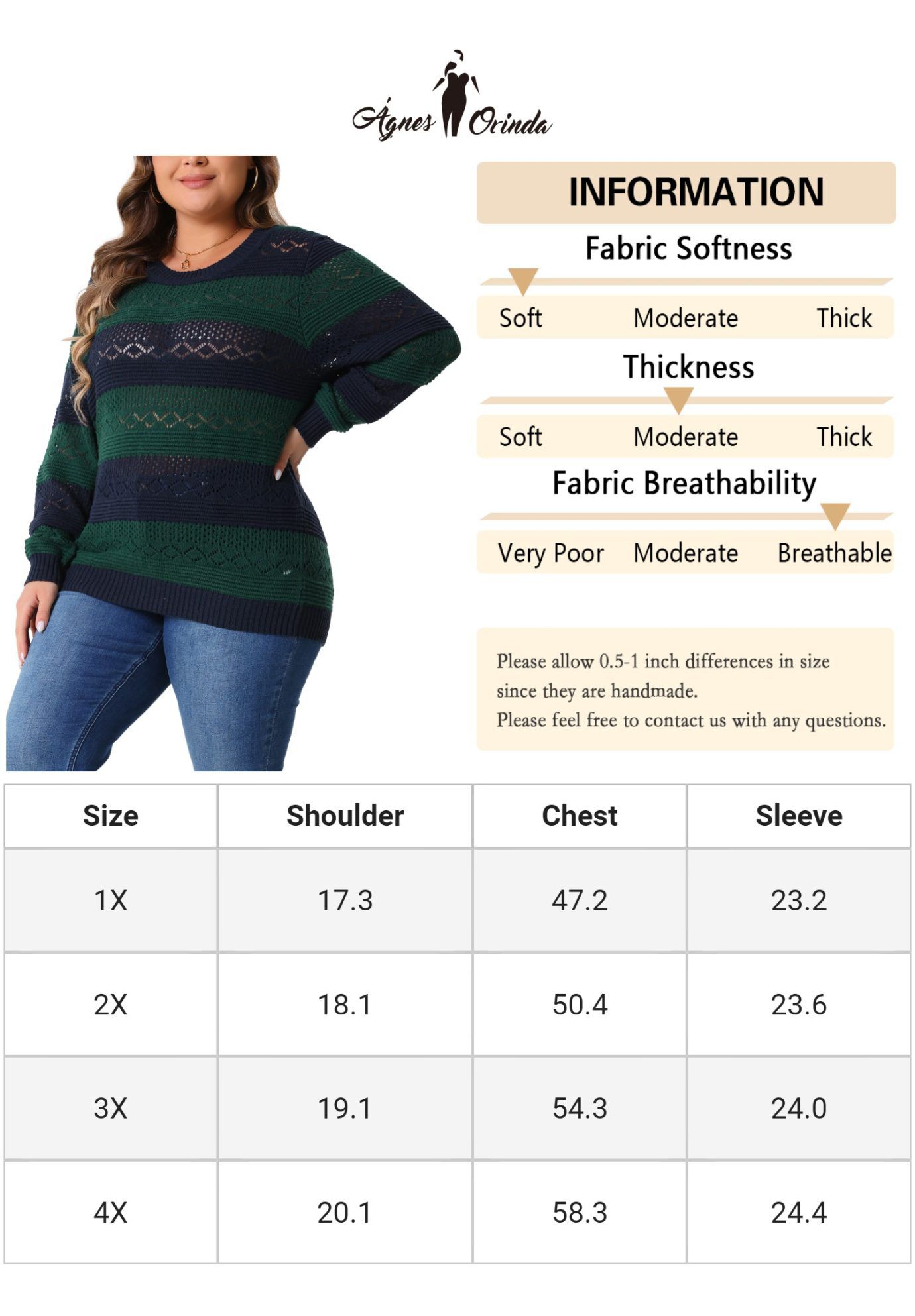 Crewneck Lightweight Hollow Knit Pullover Top, Green Blue / Navy, alternate image number 4