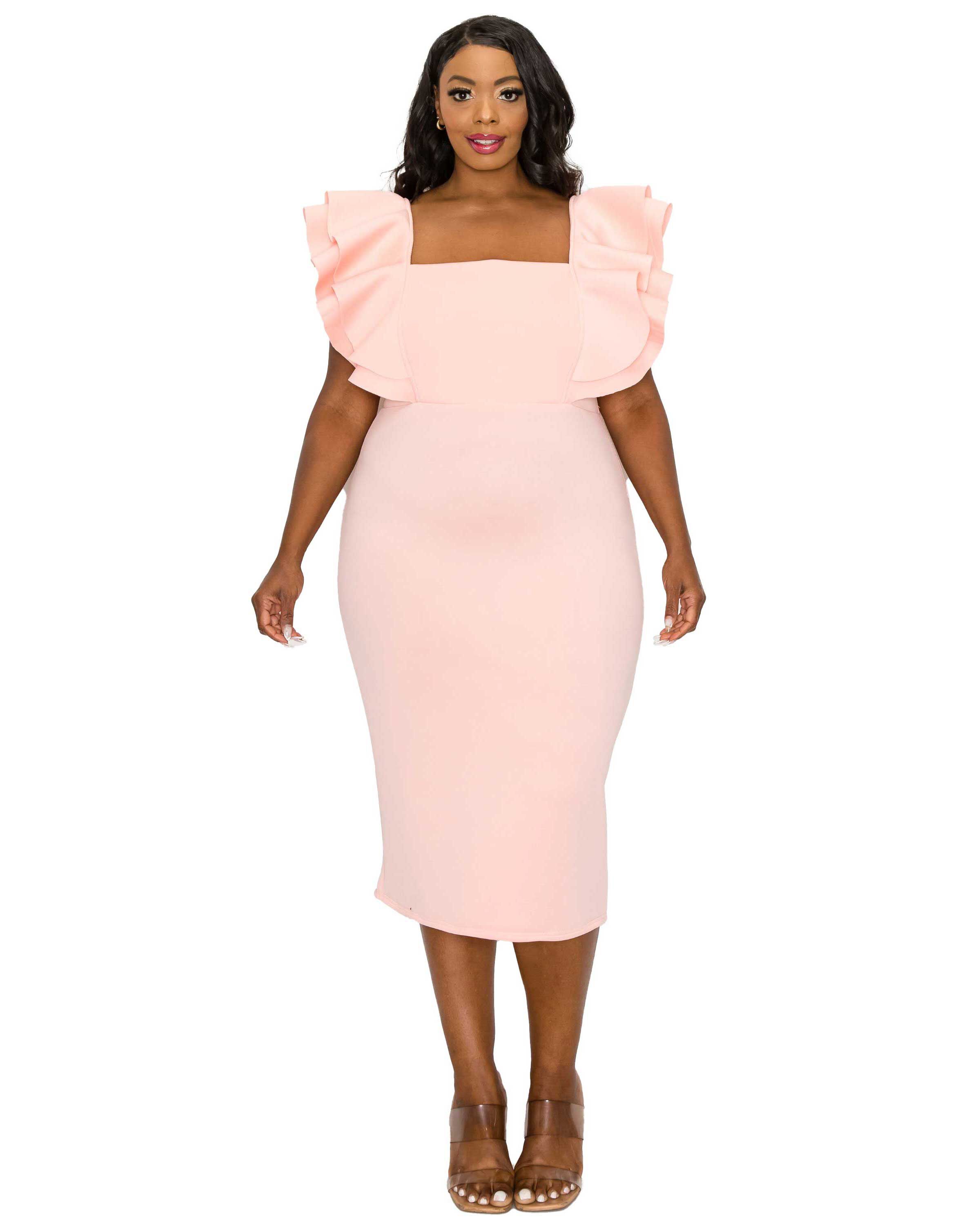CHARLIE FLUTTER SLEEVE DRESS, Pink / Pink, hi-res image number 0
