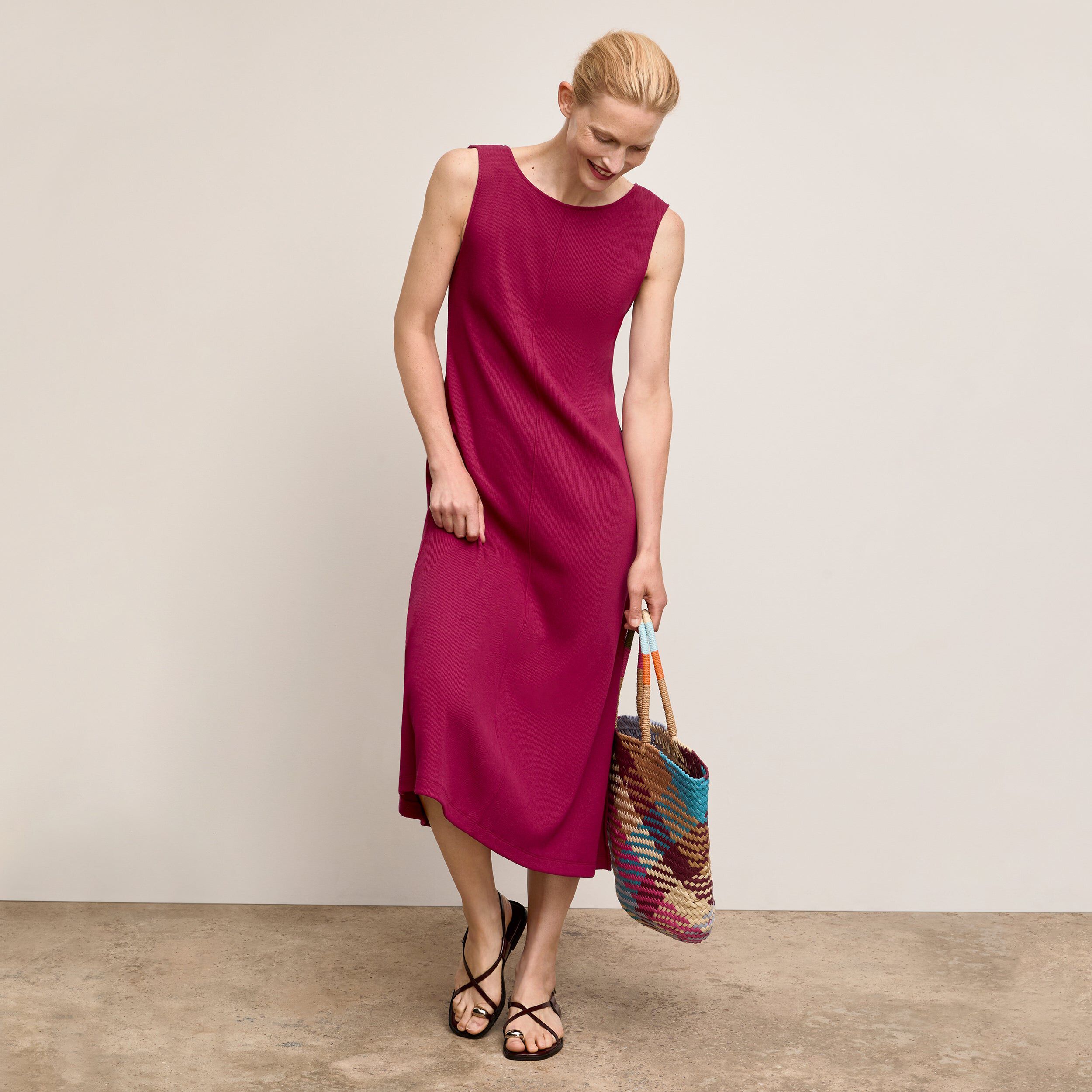 Milano Drape Dress - Plush Pima, Dark Fuchsia / Deep Fuchsia, alternate image number 4