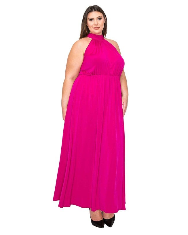 ALEXIS HALTER NECK MAXI DRESS, Fuchsia / Deep Fuchsia, alternate image number 1