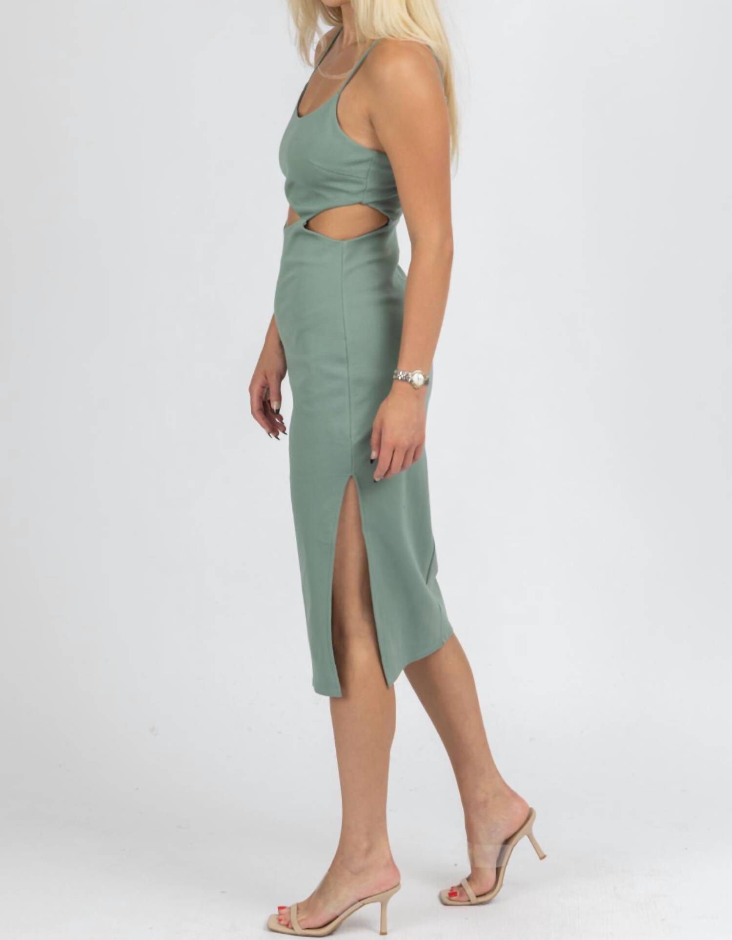 CUTOUT DETAIL MIDI DRESS IN DEEP GREEN, , alternate image number 9