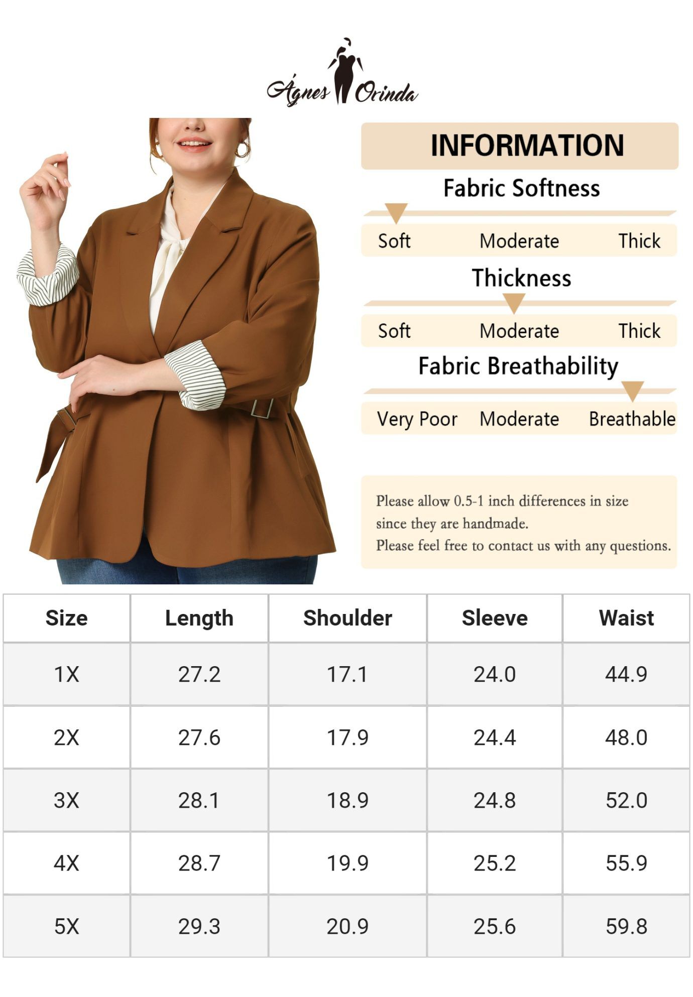 CONTRAST STRIPE CUFF NOTCHED LAPEL BLAZER, Brown / Brown, alternate image number 4