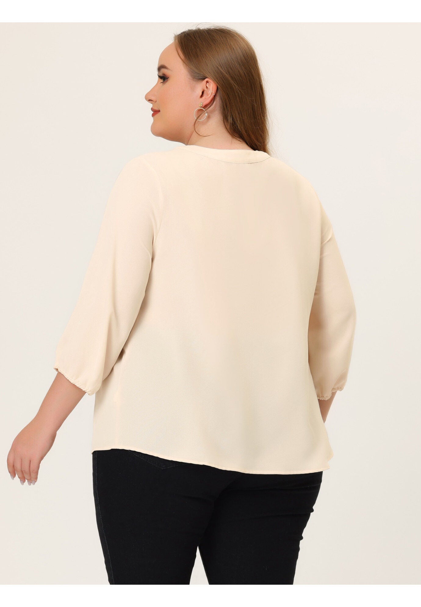 Work Round Neck Ruffle Chiffon Blouse Top, Beige / Beige, alternate image number 2