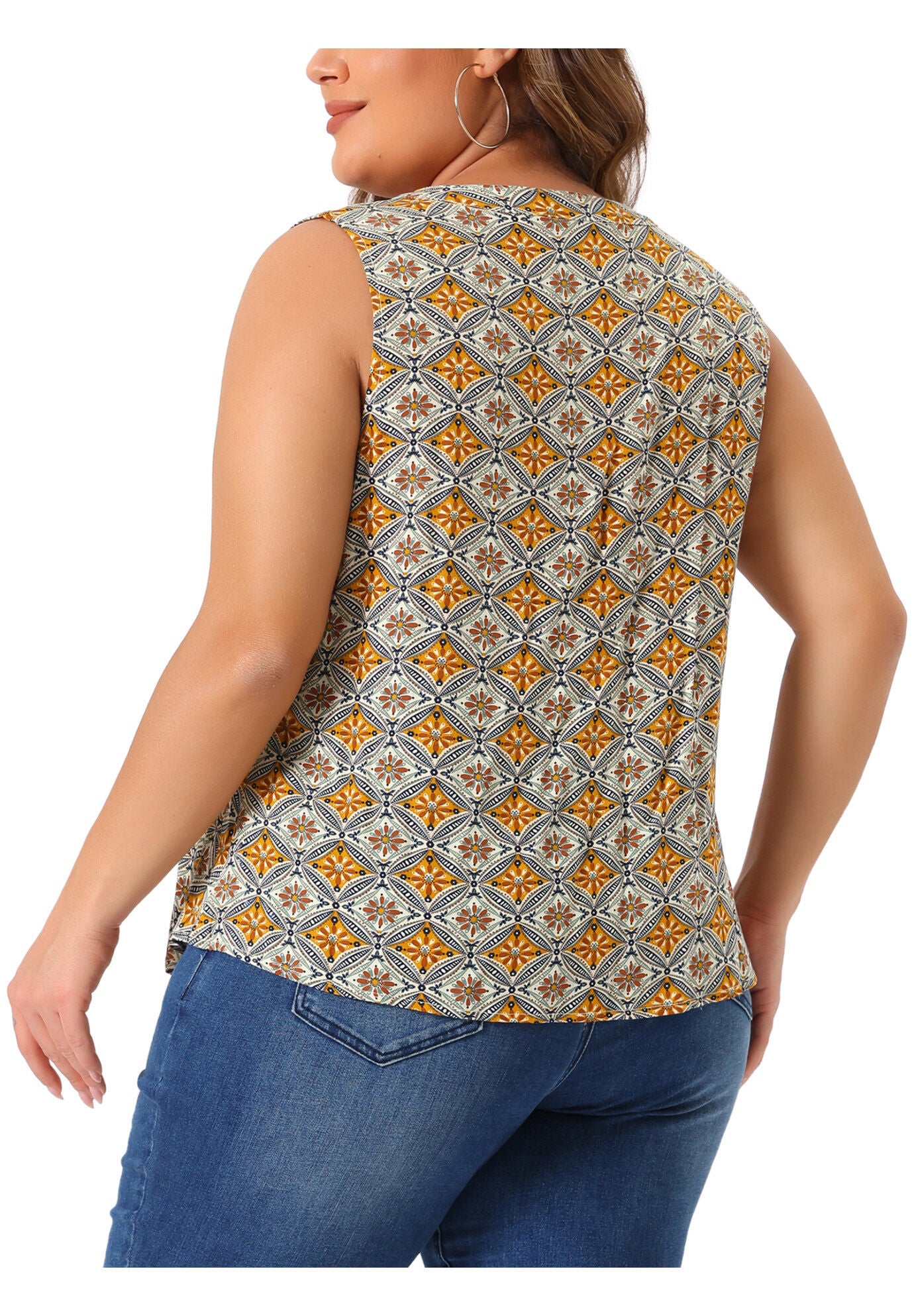 Sleeveless Floral Print V Neck Tunic Tank Top, Brown / Brown, alternate image number 3