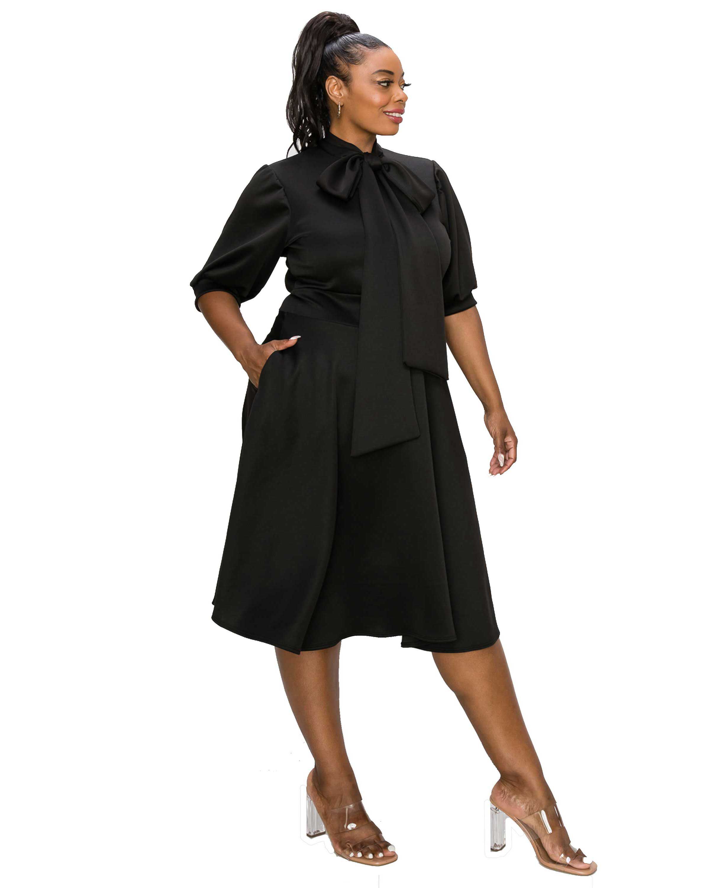 Carina Donna Flare Dress w/ Pockets, Black / Black, alternate image number 1