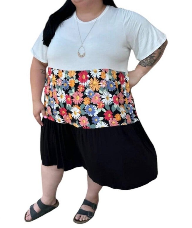 COLOR BLOCK FLORAL DRESS, White / White, hi-res image number null