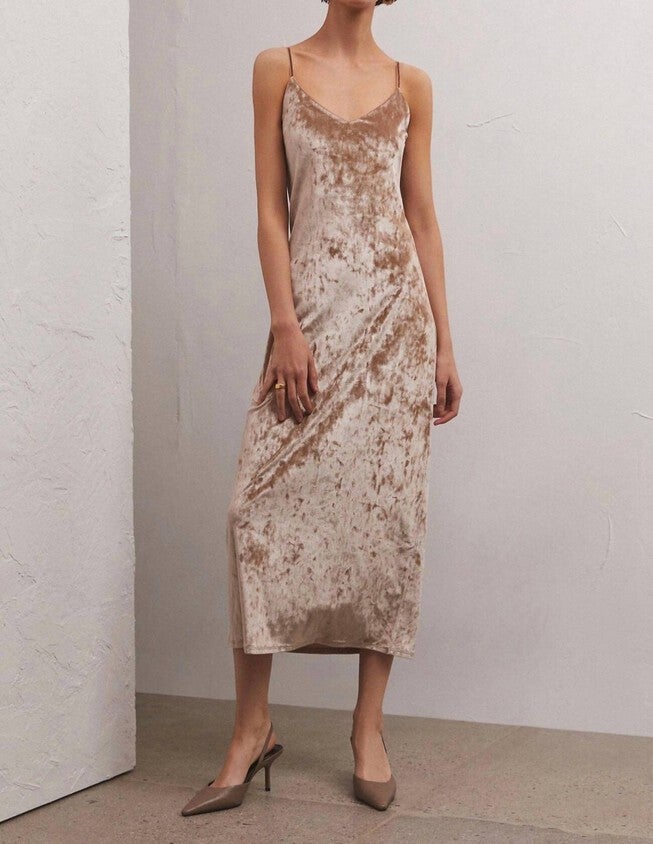 SELINA CRUSHED VELVET DRESS IN MOONLIT, Moonlit / Beige, hi-res image number null