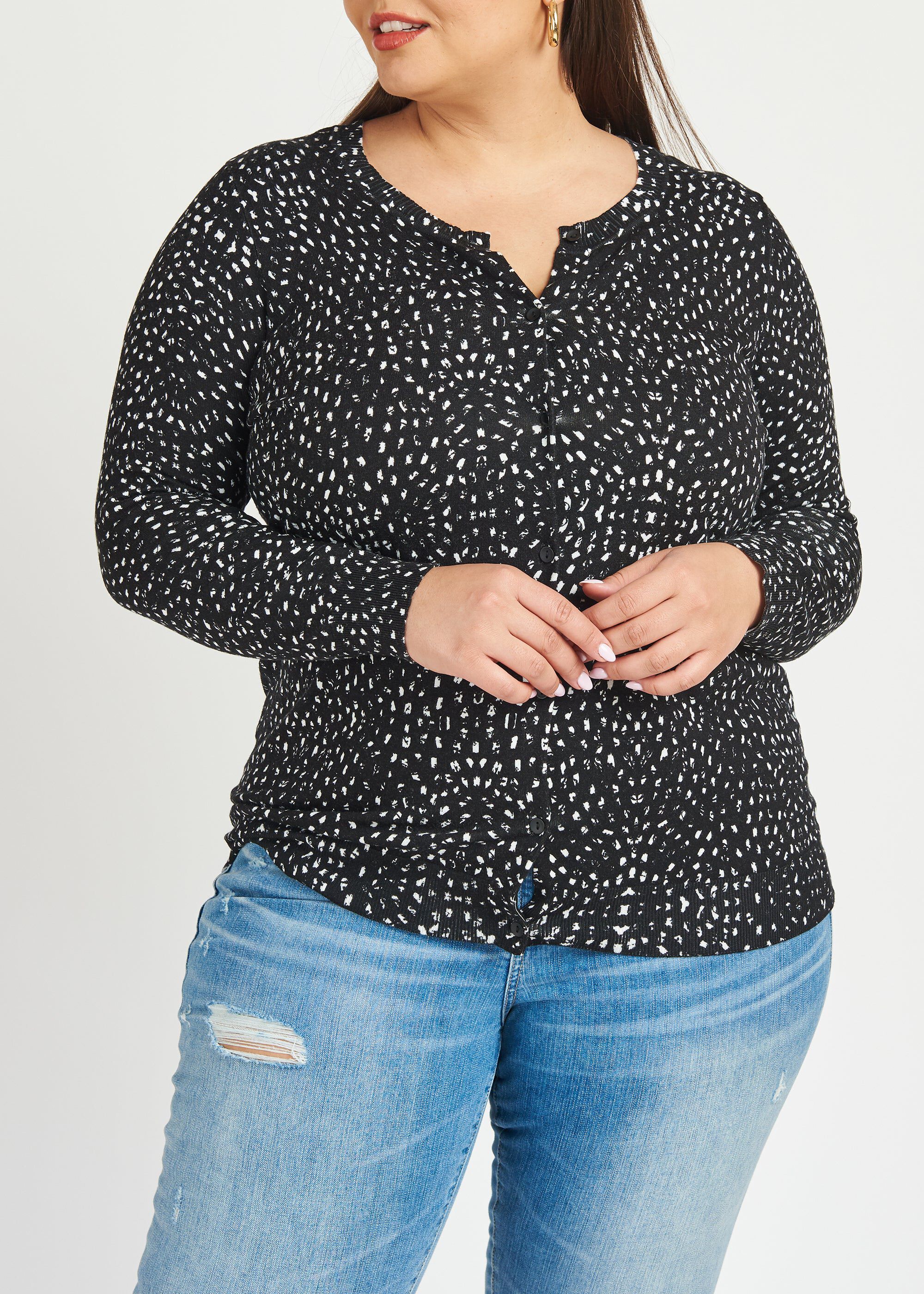 Deborah Long Sleeve Cardigan, F726N BLACK / Black, alternate image number 3