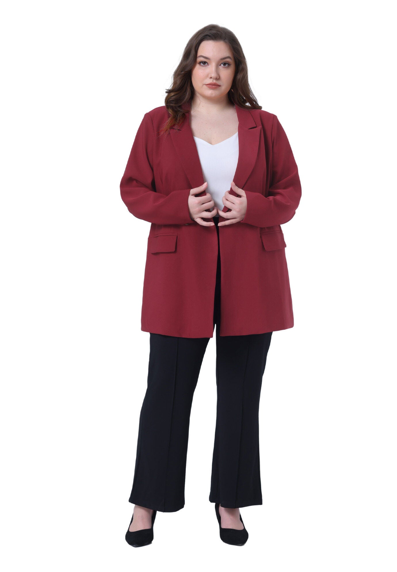 LAPEL BUTTON OFFICE WORK BLAZER, Burgundy / Burgundy, hi-res image number 0