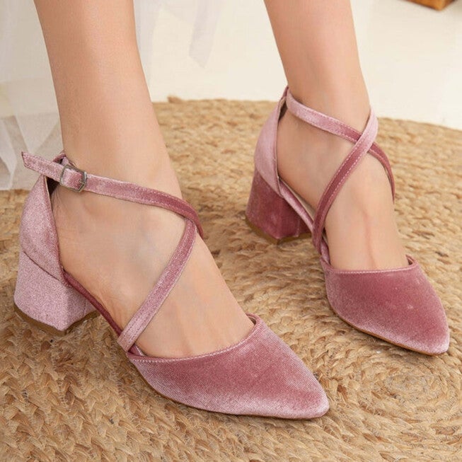 DOLLY - ROSE VELVET HEELS, ROSE / Pink, alternate image number 3