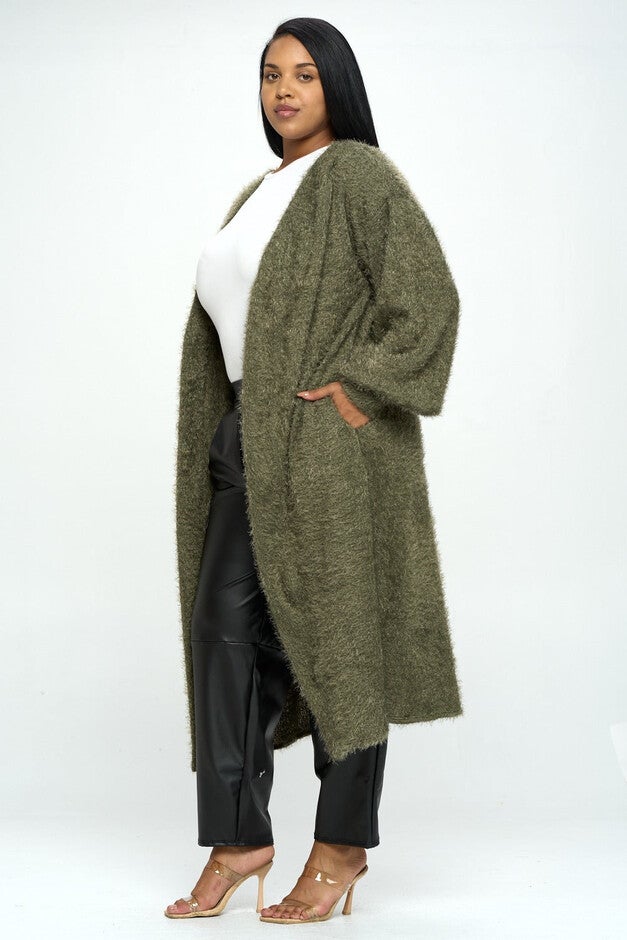FEATHER BISHOP SLEEVE POCKET CARDIGAN, , alternate image number null