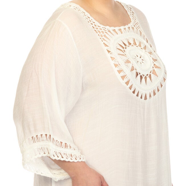 White Mark Crocheted Fringed Trim Dress Cover Up, , alternate image number null