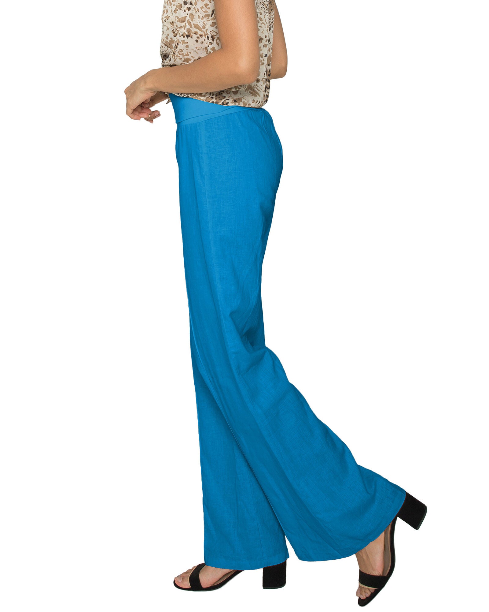 S & P Women&#39;s Linen-Cotton Wide Leg Yoga Pants With Fold-over Elastic Waist, , alternate image number 7