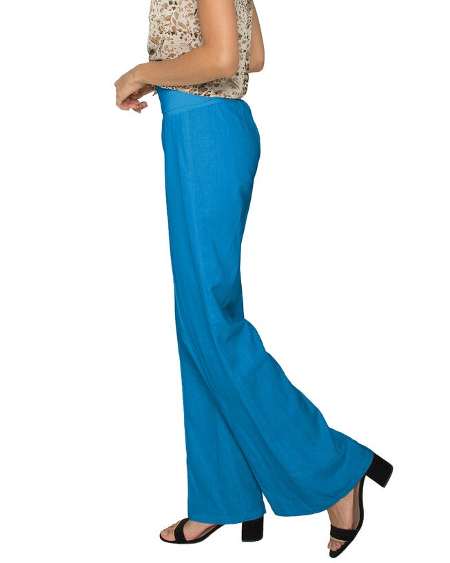 S & P Women's Linen-Cotton Wide Leg Yoga Pants With Fold-over Elastic Waist, , alternate image number 6
