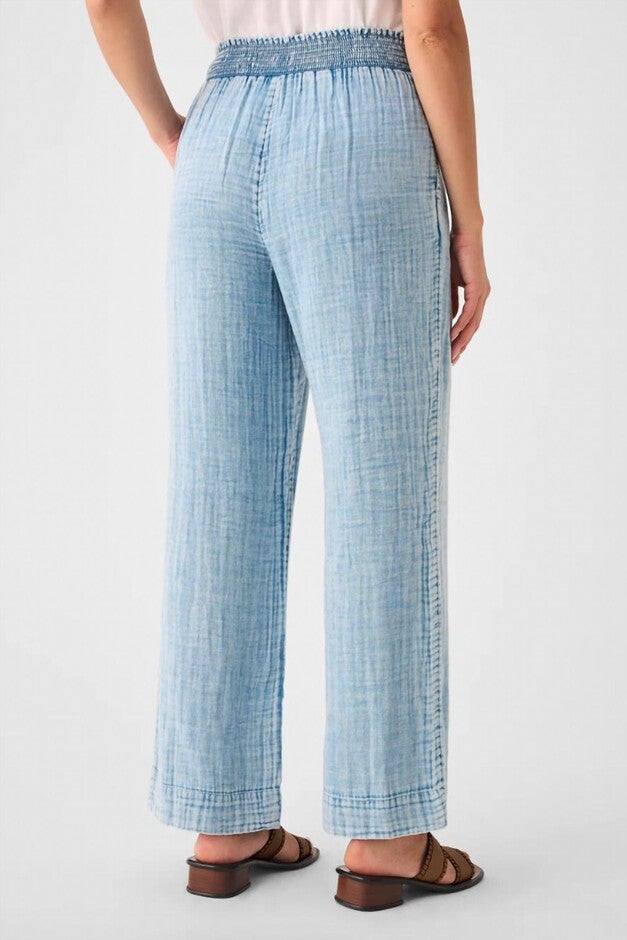 DREAM COTTON GAUZE WIDE LEG PANT IN LIGHT INDIGO WASH, Light Indigo Wash / Light Blue, alternate image number null