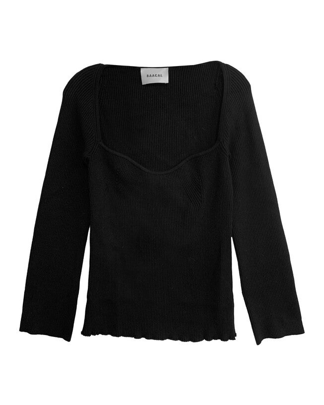 Portrait Neckline Rib Knit Sweater in Black, Black / Black, hi-res image number 0