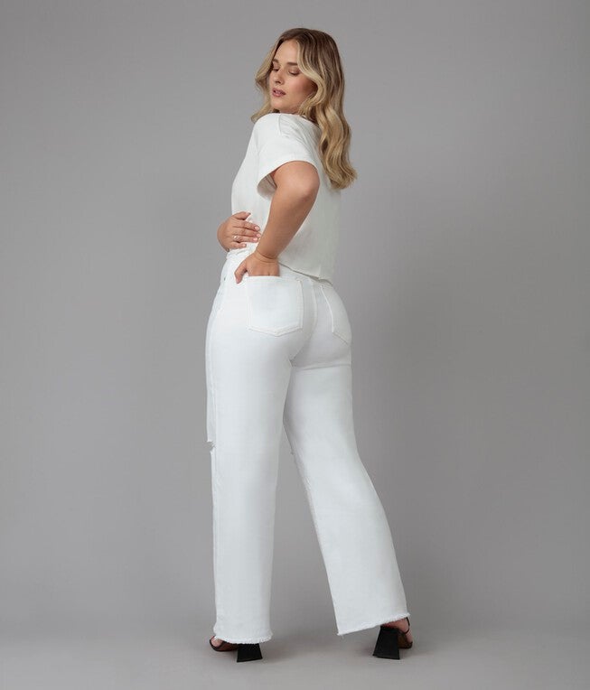 Women's White High Rise Wide Leg Jeans, White / White, alternate image number 1