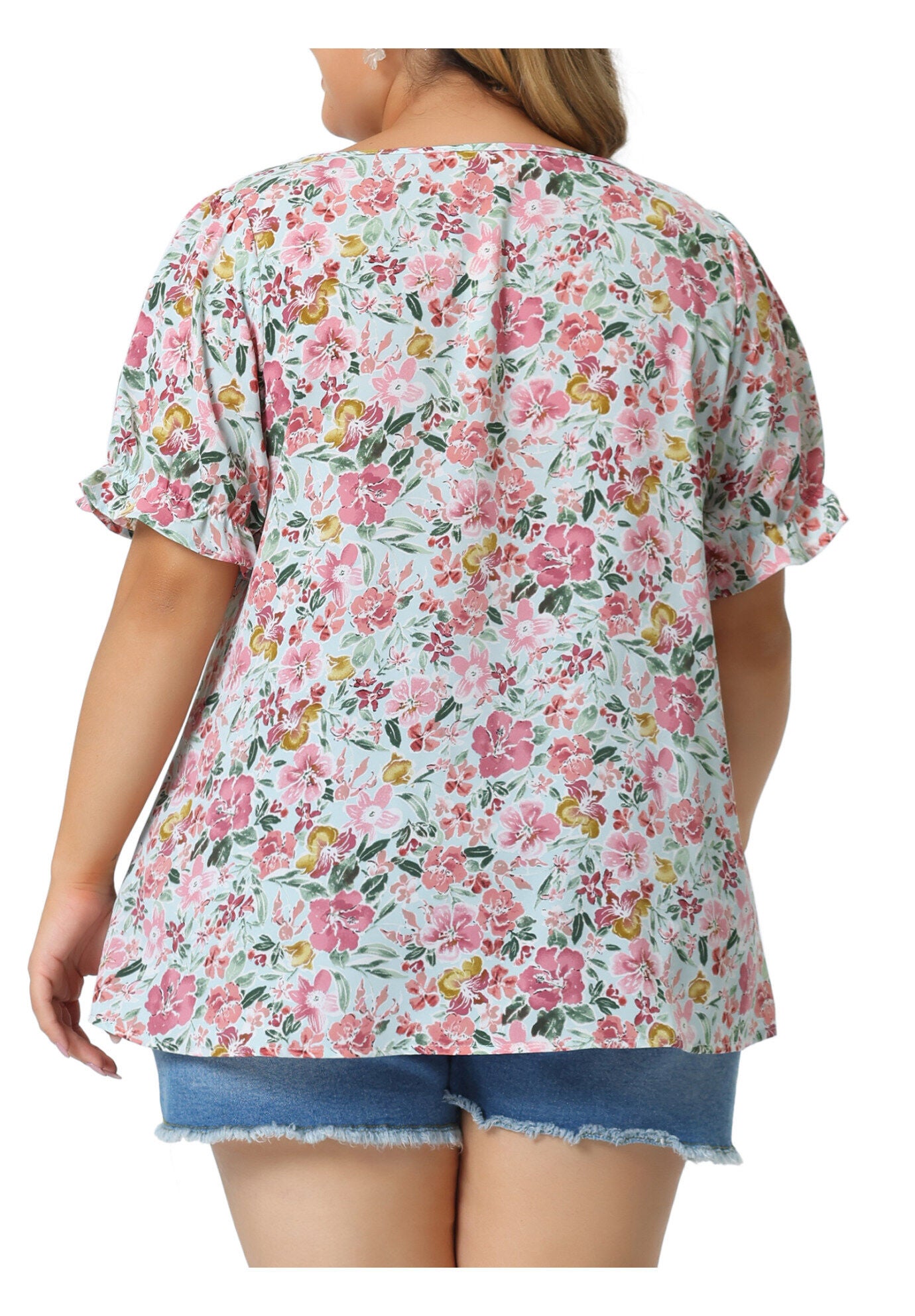 V Neck Ruffle Short Sleeve Chic Summer Blouses, Green / Mint, alternate image number 3