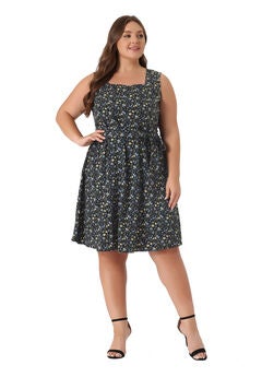 Sleeveless Square Neck Floral Printed Midi Dress