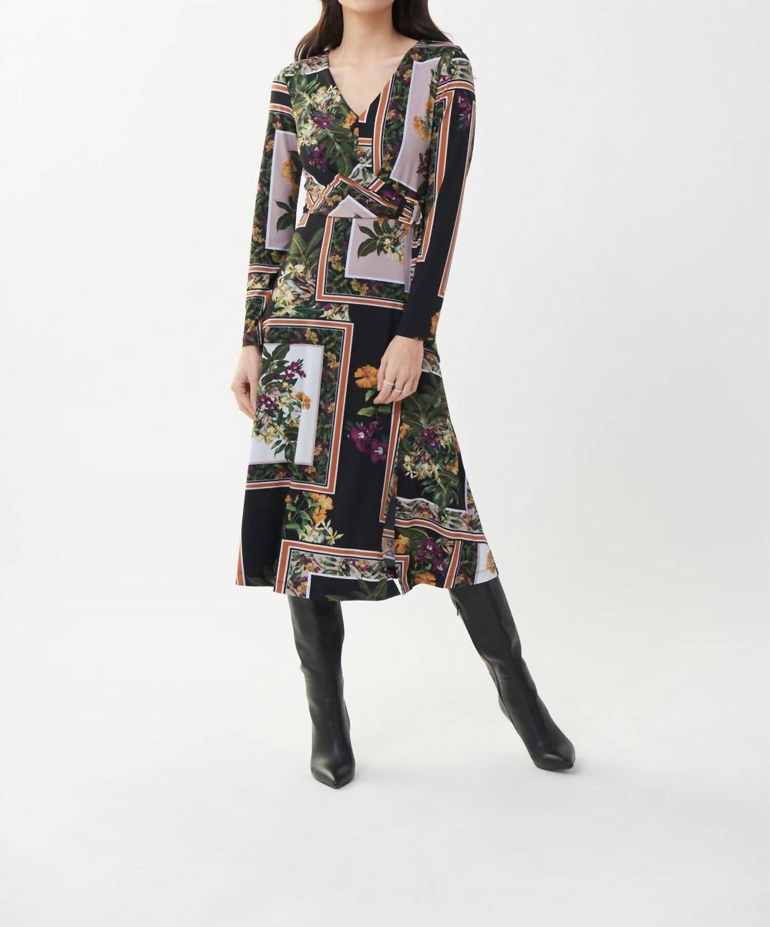 SCARF PRINT DRESS IN MULTI, Multi / Black, hi-res image number 0