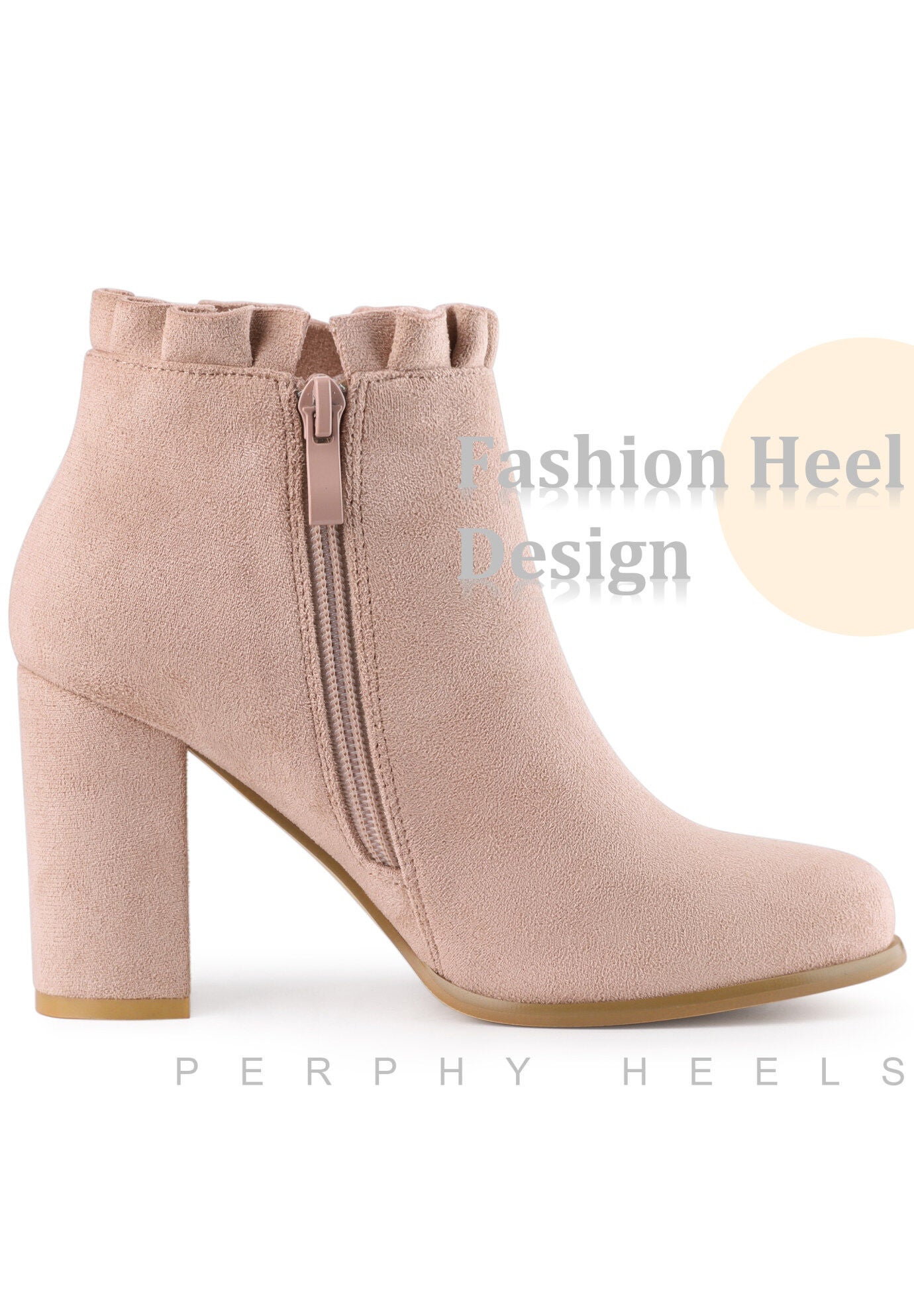 Ruffle Chunky Heel Booties Ankle Boots, Dust Pink / Pink, alternate image number 4
