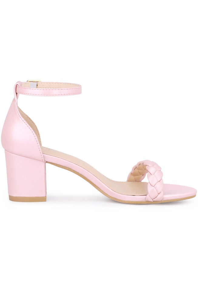 Chunky Heels Ankle Strap Braided Heel Sandals, Bling Pink / Pink, hi-res image number 0