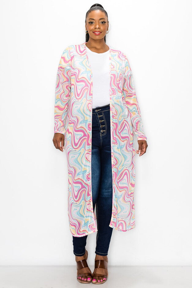 MEGAN SWIRL PRINT MESH CARDIGAN, CandySky Blue / Light Blue, alternate image number 1