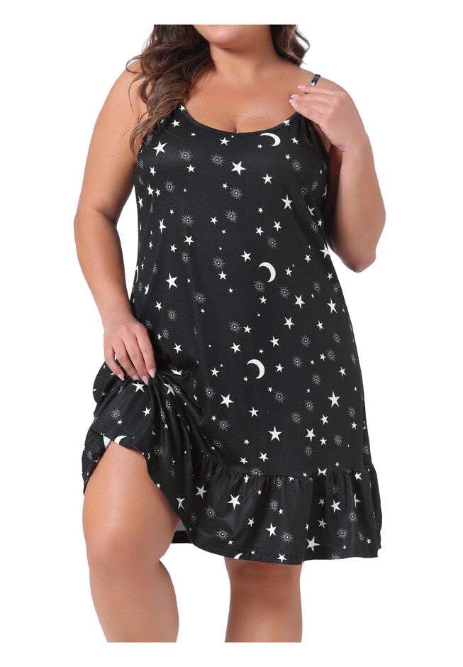 Chemise Printed Strap Nightwear Lingerie, Black / Black, alternate image number 1