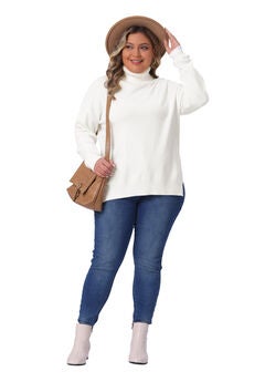 Turtle Neck Side Slit Casual Pullover Knit Top